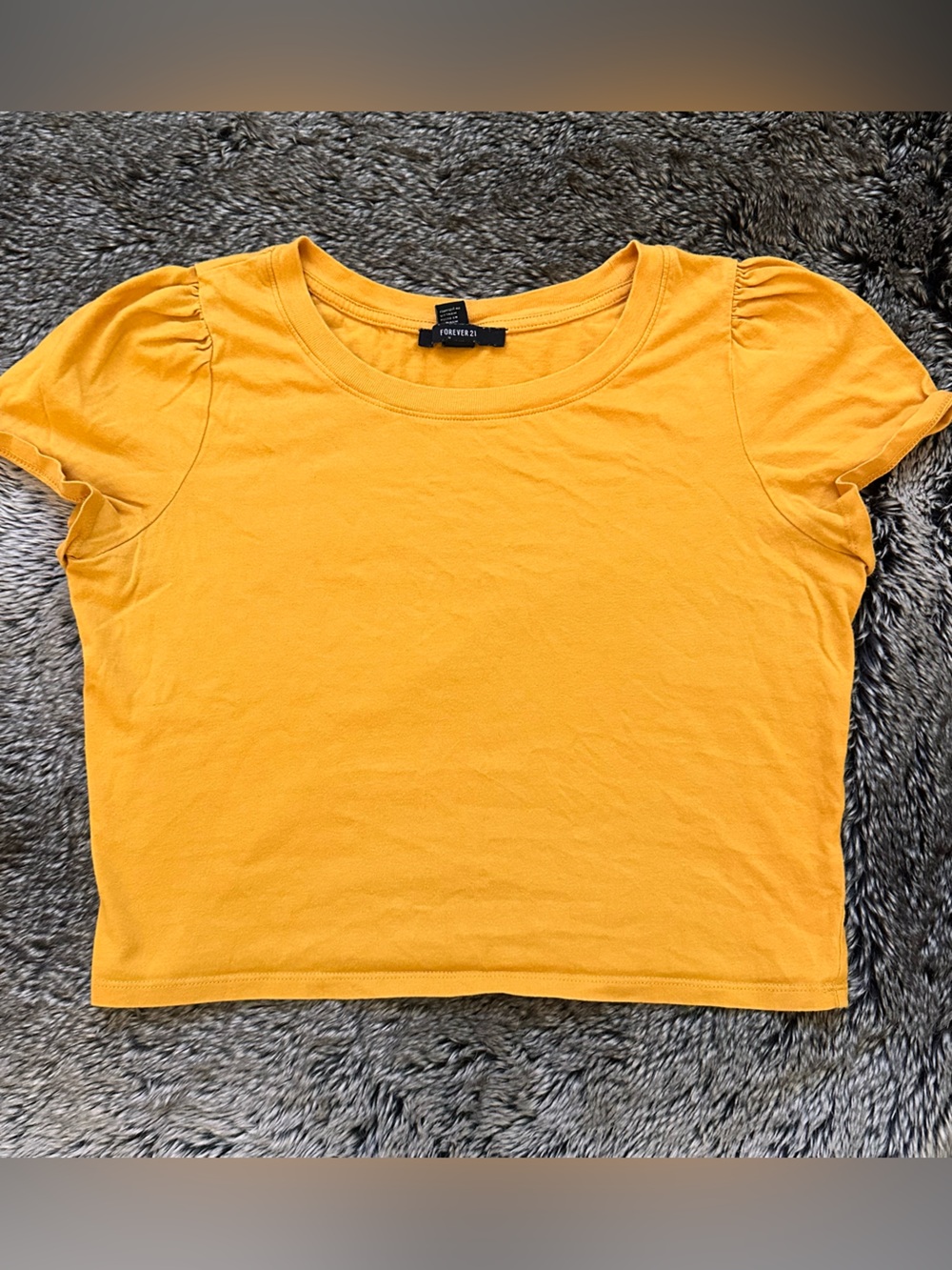 Forever 21 Mustard Puff Sleeve Crop Tee